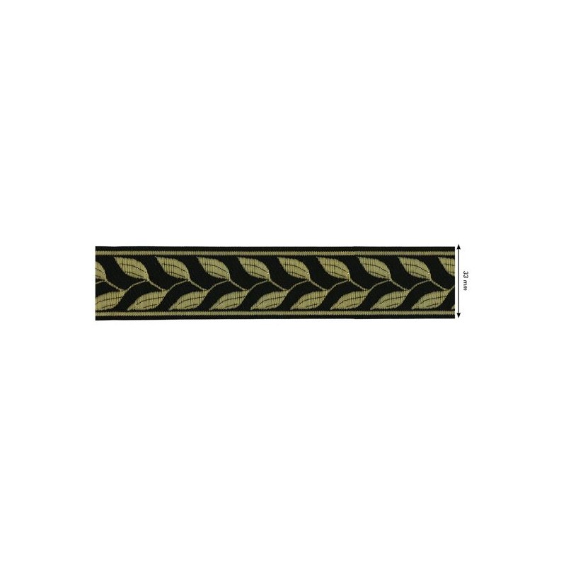 655378-100 CINTA JACQUARD RAYAN 33 MM. POLIESTER 100% NEGRO/DORADO Venta en piezas de 7.00 M