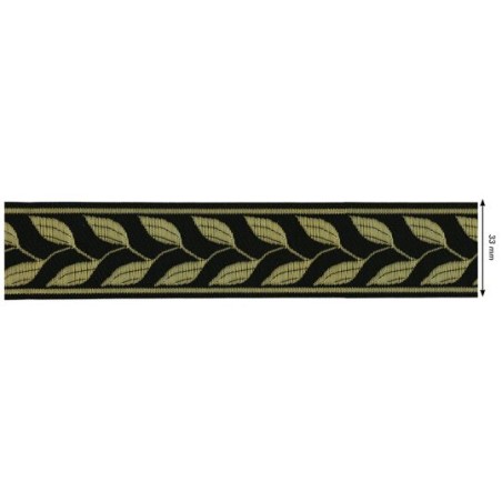 655378-100 CINTA JACQUARD RAYAN 33 MM. POLIESTER 100% NEGRO/DORADO Venta en piezas de 7.00 M