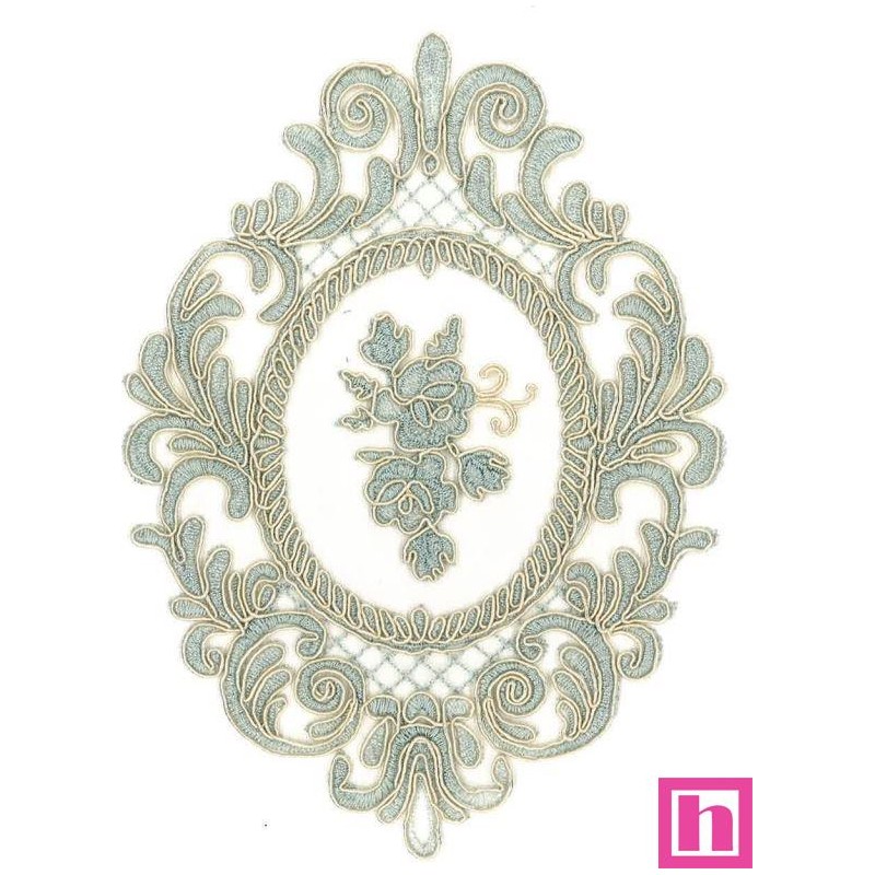 66645 APLICACION TUL BORDADO AZRA 140X190 MM. POLIESTER 100% VERDE/MARFIL Venta en piezas de 1.00 C