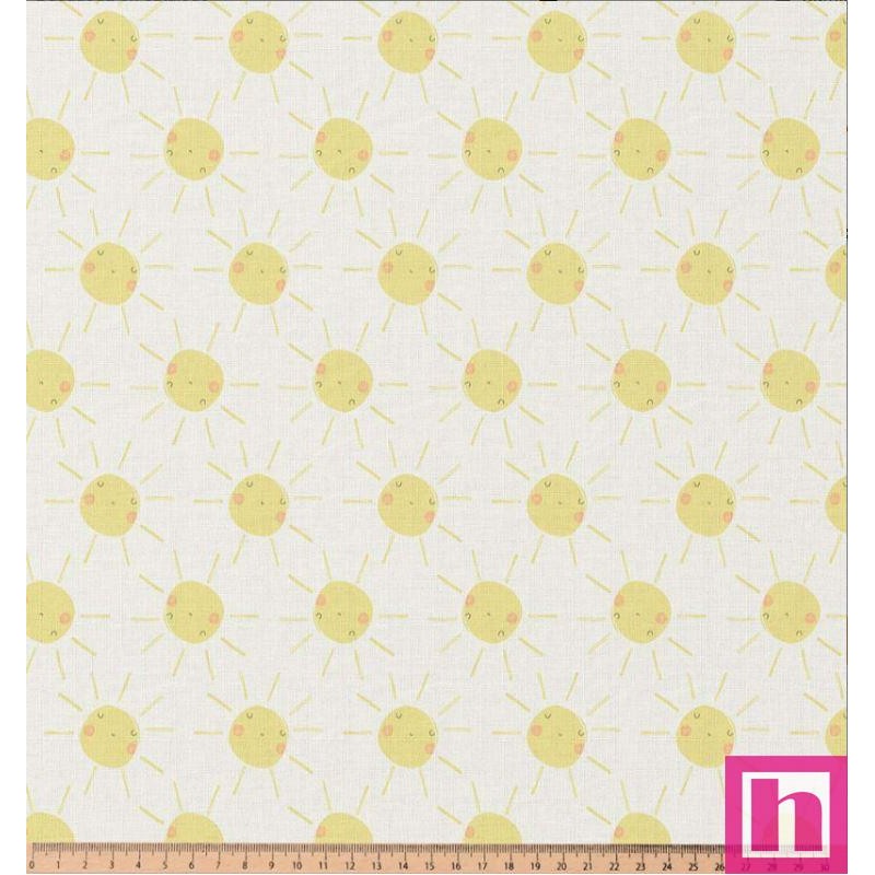 67113 TEJIDO ESTAMPADO ADELINE (01) 1.50 M. 115 GR/M2. ALGODON 100% BLANCO/AMARILLO Venta en piezas de 10.00 M