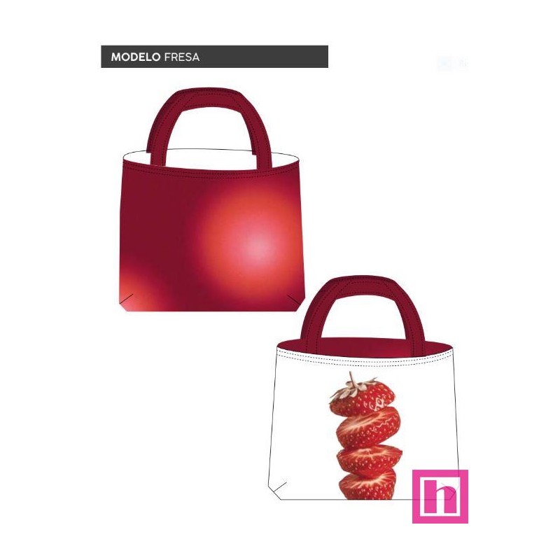 67429 TOTE BAGS FRESA - REVERSIBLE Y REPELENTE AL AGUA (09) 45X50 CMS. POLIESTER 100% BLANCO/ROJO Venta en piezas de 1.00 U