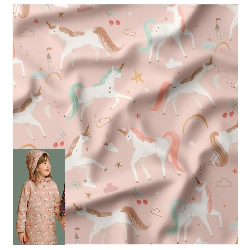 67646 TEJIDO ANORAK-IMPERMEABLE BABIES-UNICORNIO (03) 140 CM. 220 GR/M2. POLIURETANO 100% ROSA Venta en piezas de 10.00 M