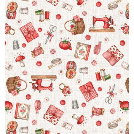 67940 PERCALE ESTAMPADO MAUREEN (01) 1.50 M. 115 GR/M2. ALGODON 100% BLANCO/ROJO Venta en piezas de 10.00 M