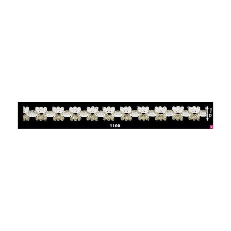 727391-1100 REMATE FANTASIA ANAYA 10 MM. POLIESTER 100% BLANCO/DORADO Venta en piezas de 25.00 M