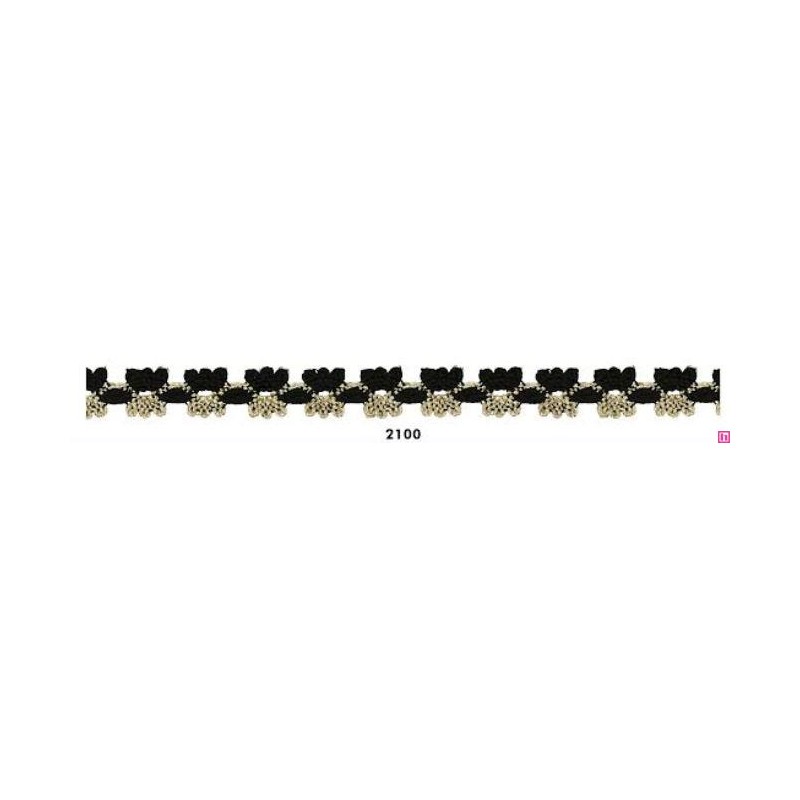 727391-2100 REMATE FANTASIA ANAYA 10 MM. POLIESTER 100% NEGRO/DORADO Venta en piezas de 25.00 M