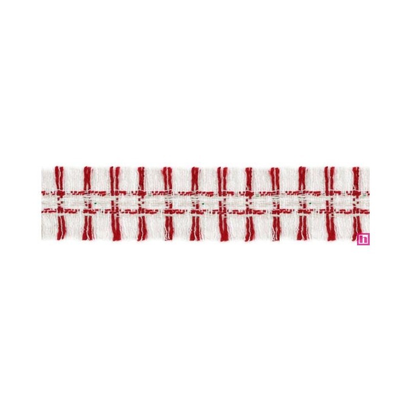 901033-09 GALON FLECO FANTASIA JASIRA 42 MM. POLIESTER 100% NATURAL/ROJO Venta en piezas de 10.00 M