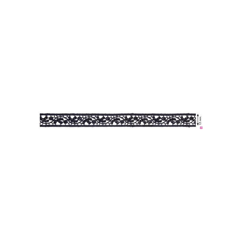 908249-0002 GALON GUIPUR FANTASIA AICHA 12 MM. POLIESTER + POLIETILENO NEGRO Venta en piezas de 13.70 M