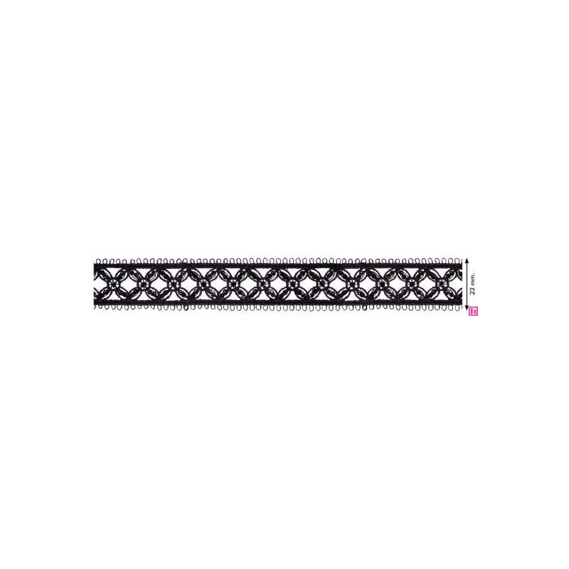 908250-0002 GALON GUIPUR FANTASIA AICHA 23 MM. POLIESTER + POLIETILENO NEGRO Venta en piezas de 13.70 M