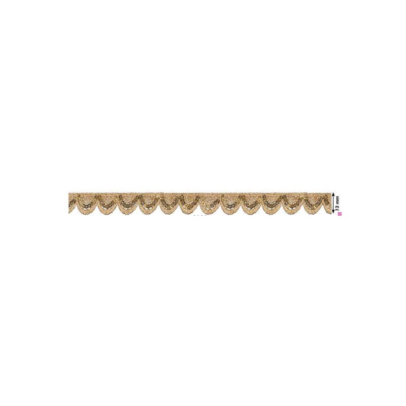 908501-0100 GALON FANTASIA KISAI 13 MM. POLIESTER + POLIETILENO DORADO Venta en piezas de 13.70 M