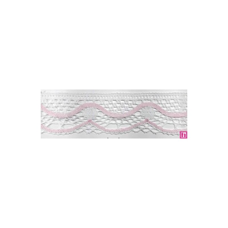 9622-002 PUNTILLA BOLILLO KEILY 45 MM. POLIESTER 100% BLANCO/ROSA Venta en piezas de 25.00 M