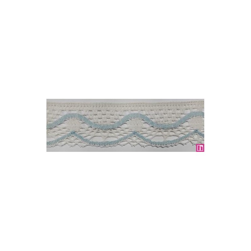 9622-004 PUNTILLA BOLILLO KEILY 45 MM. POLIESTER 100% MARFIL/CELESTE Venta en piezas de 25.00 M