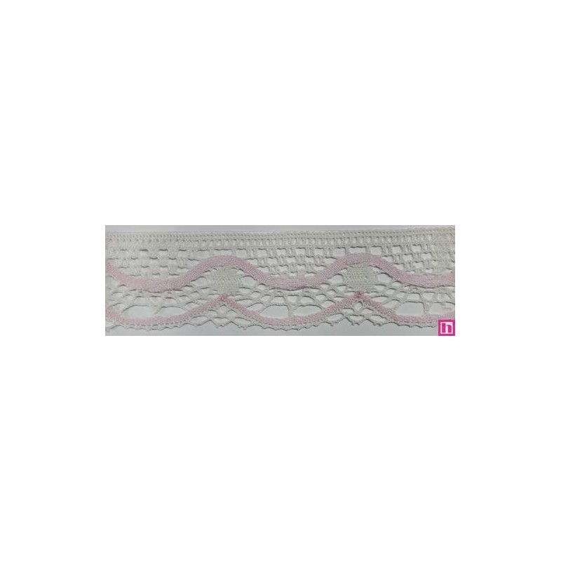 9622-005 PUNTILLA BOLILLO KEILY 45 MM. POLIESTER 100% MARFIL/ROSA Venta en piezas de 25.00 M