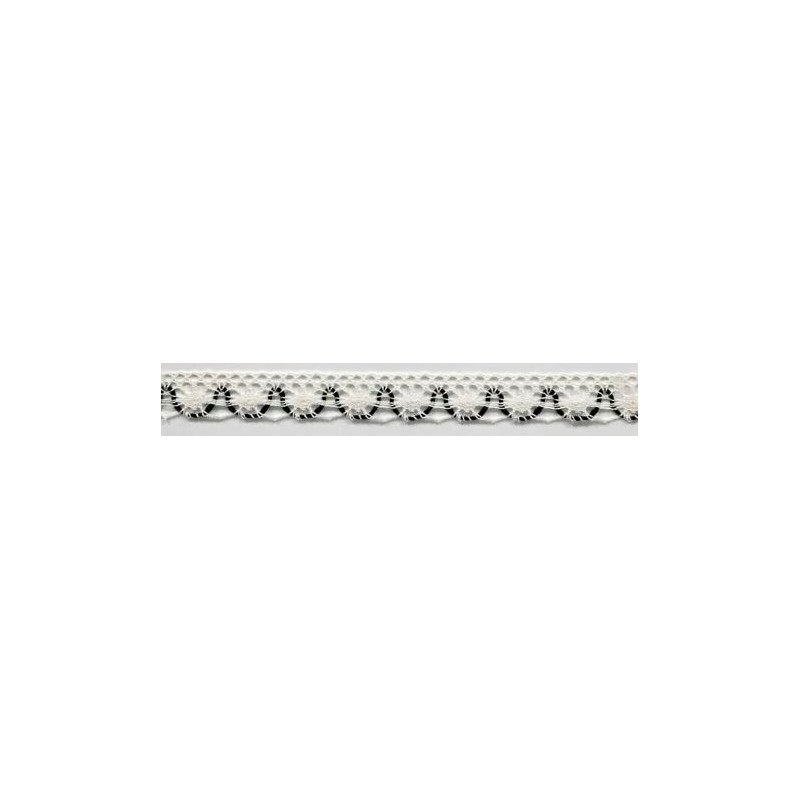 9623-23 PUNTILLA BOLILLO ACHIOTE 15 MM. POLIESTER 100% MARFIL/MARINO Venta en piezas de 25.00 M