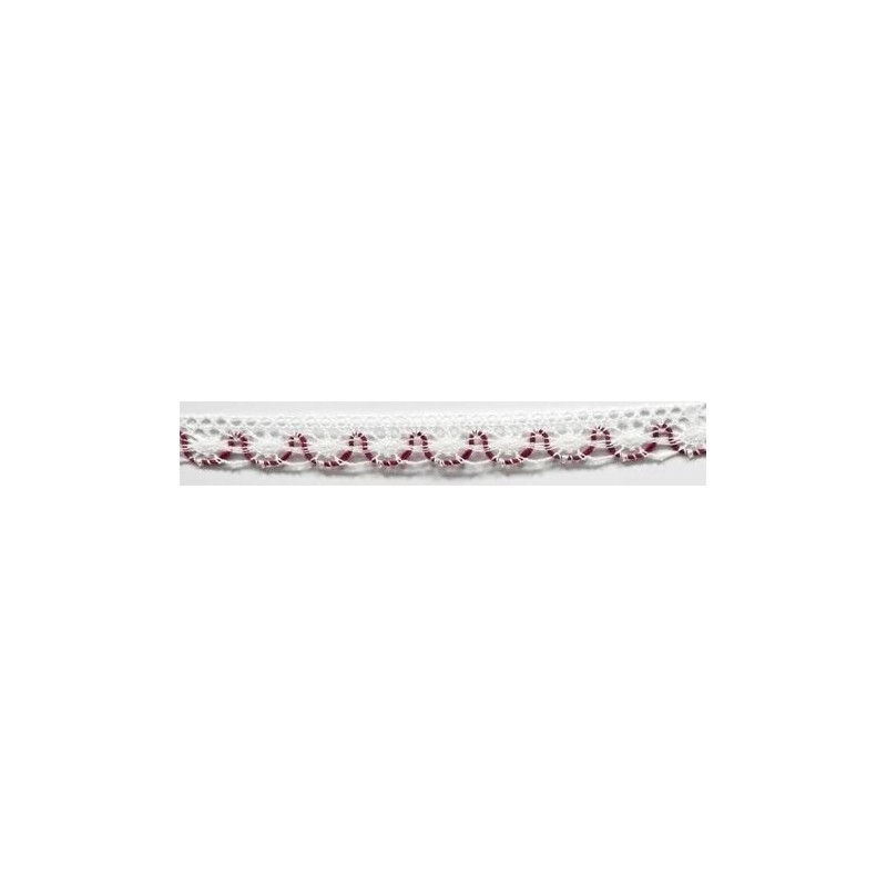 9623-39 PUNTILLA BOLILLO ACHIOTE 15 MM. POLIESTER 100% BLANCO/ROJO Venta en piezas de 25.00 M