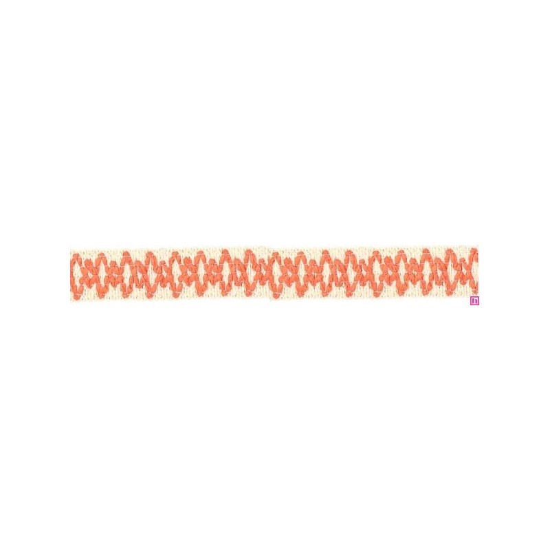 9669-118 GALON FANTASIA JOHARI 30 MM. ALGODON RECICLADO 60%-VISCOSA 40% NATURAL/NARANJA Venta en piezas de 12.50 M