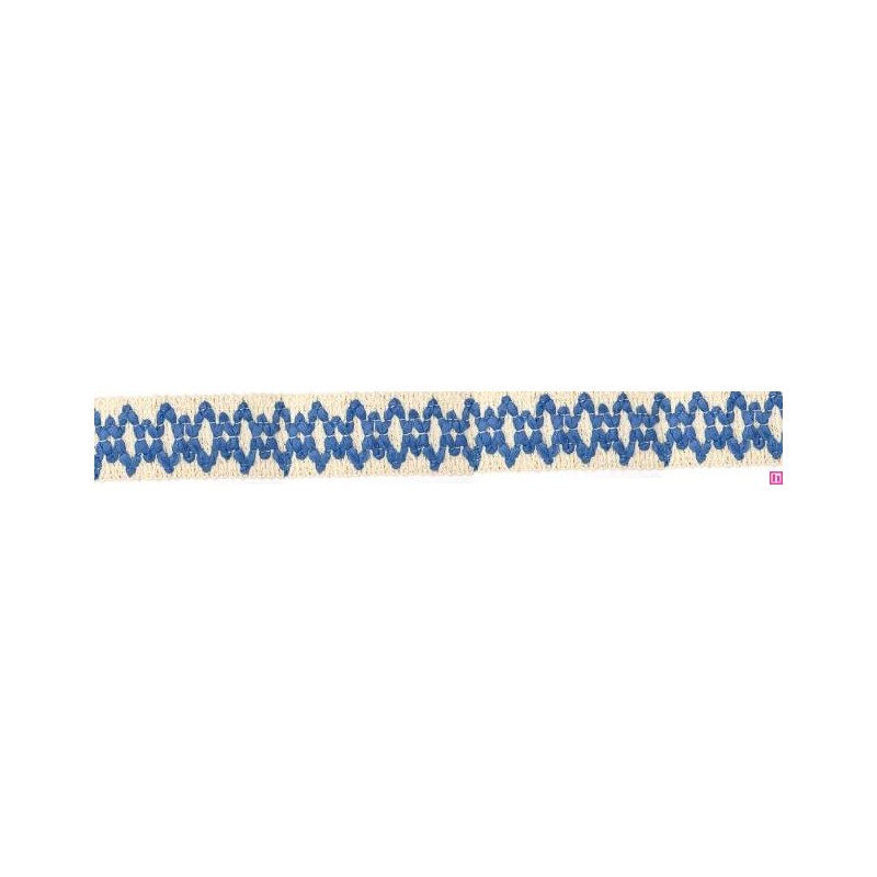 9669-130 GALON FANTASIA JOHARI 30 MM. ALGODON RECICLADO 60%-VISCOSA 40% NATURAL/AZUL Venta en piezas de 12.50 M