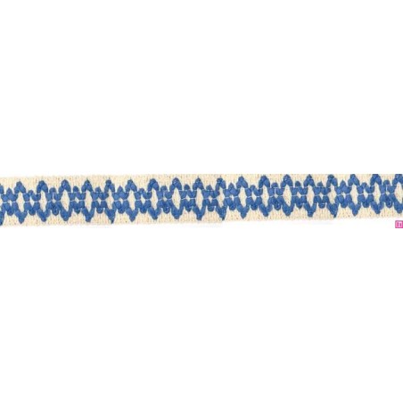 9669-130 GALON FANTASIA JOHARI 30 MM. ALGODON RECICLADO 60%-VISCOSA 40% NATURAL/AZUL Venta en piezas de 12.50 M