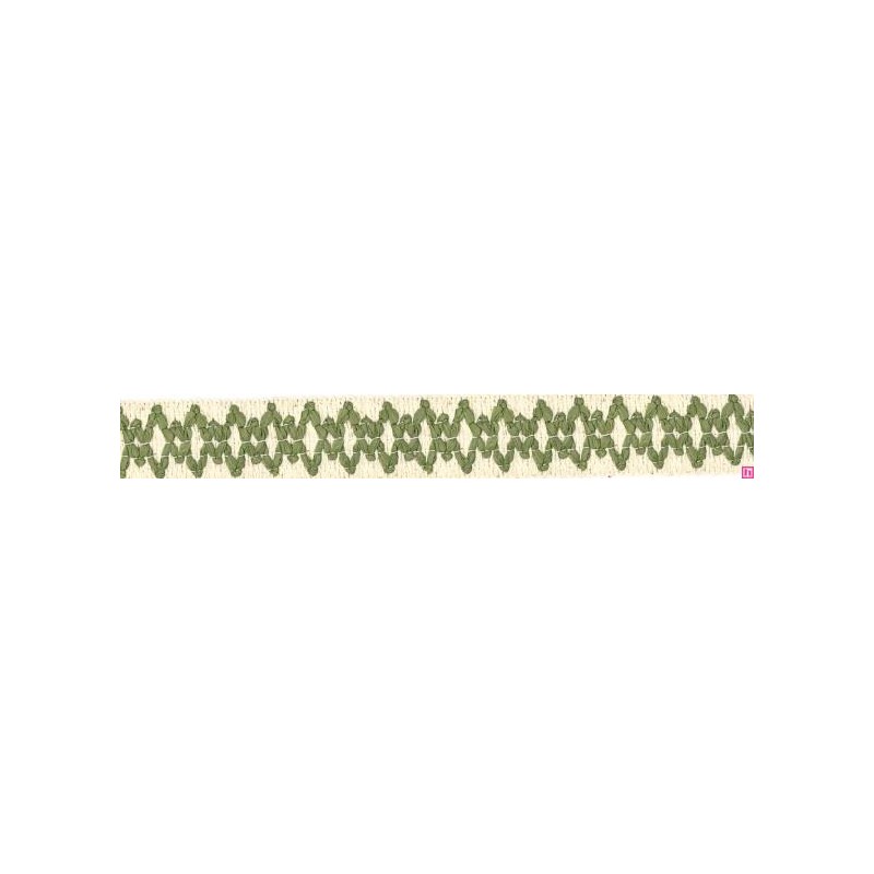 9669-347 GALON FANTASIA JOHARI 30 MM. ALGODON RECICLADO 60%-VISCOSA 40% NATURAL/VERDE Venta en piezas de 12.50 M