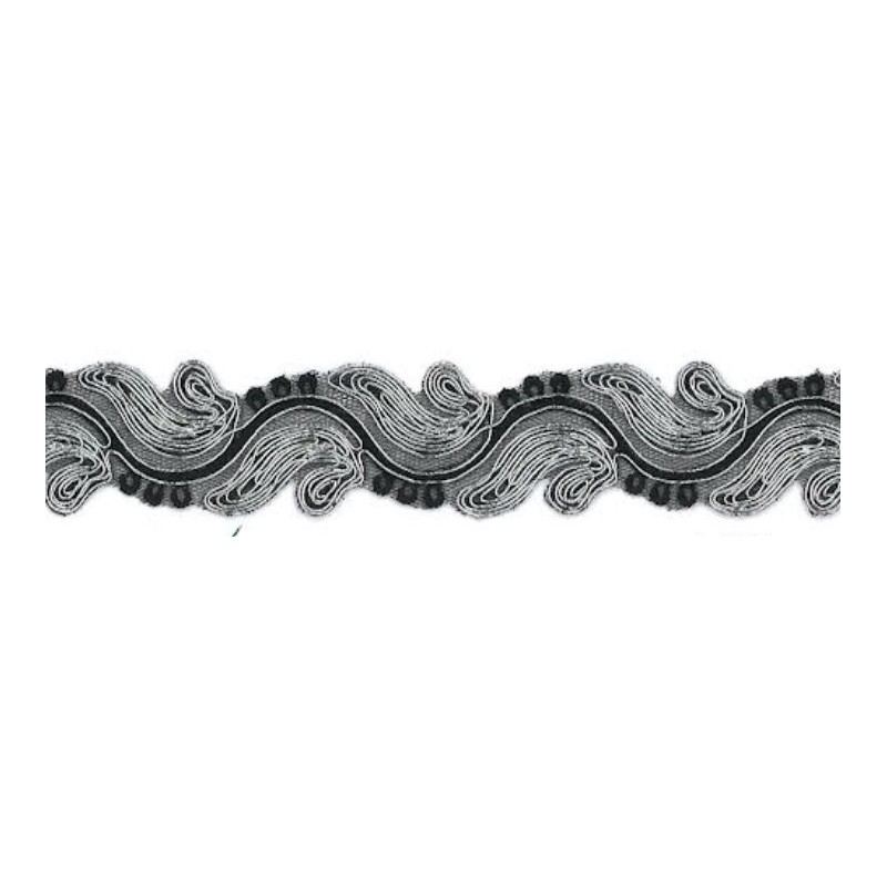 9688-8392 GALON FANTASIA CIHAN 30 MM. POLIAMIDA 60%-POL.35%-ALG.5% NEGRO/PLATA Venta en piezas de 9.10 M
