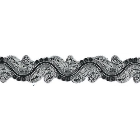 9688-8392 GALON FANTASIA CIHAN 30 MM. POLIAMIDA 60%-POL.35%-ALG.5% NEGRO/PLATA Venta en piezas de 9.10 M