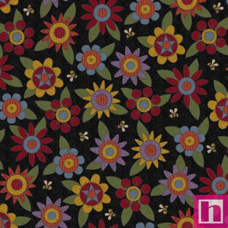 P17-MASF11431-J PATCH. AMERICANO PENNY FLOWER FLANNEL (04) 110 CM. ALGODON 100% NEGRO Venta en piezas de 6.90 M