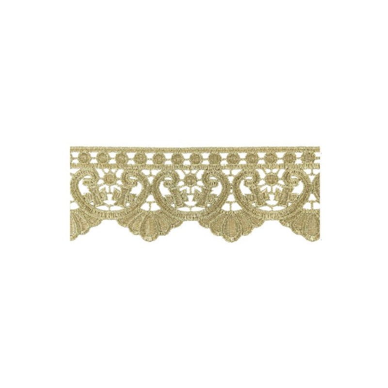 654719-100 PUNTILLA GUIPUR FANTASIA MAXWELL 60 MM. POLIESTER 100% DORADO Venta en piezas de 9.10 M