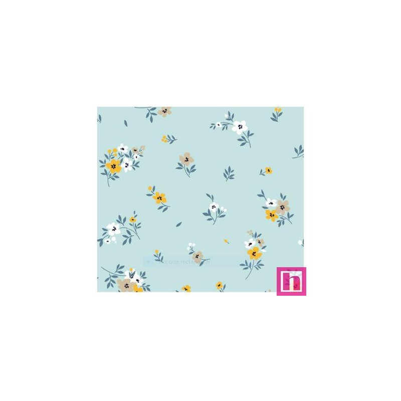 67049 DOBLE GASA ESTAMPADA THELMA (06) 135 CM. 128 GR/M2. ALGODON 100% CELESTE Venta en piezas de 6.00 M