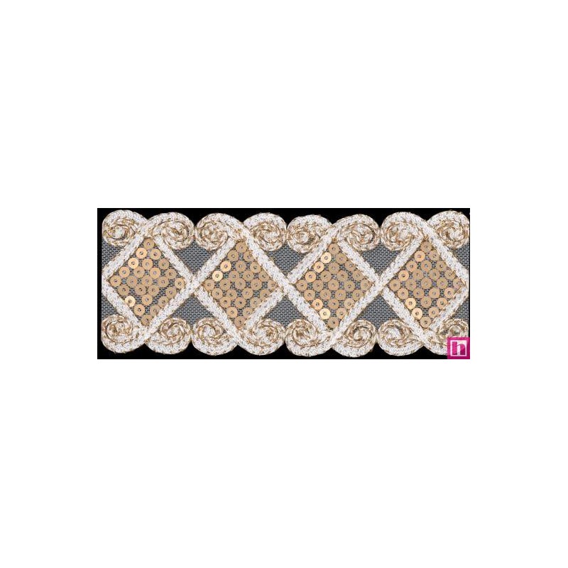 537390-100 GALON TUL FANTASIA AFRODITA 60 MM. PET+METALLIC BLANCO/DORADO Venta en piezas de 12.90 M