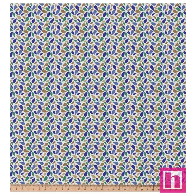 67124 TEJIDO ESTAMPADO GILES (02) 1.50 M. 115 GR/M2. ALGODON 100% NATURAL/AZUL Venta en piezas de 10.00 M