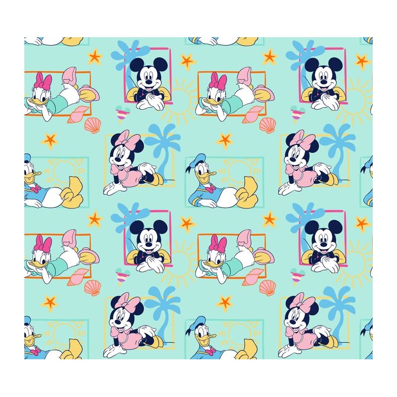67912 TEJIDO ESTAMPADO MINNIE AND FRIENDS (00) 1.40 M. 130 GR/M2 ALGODON 100% MENTA Venta en piezas de 6.00 M