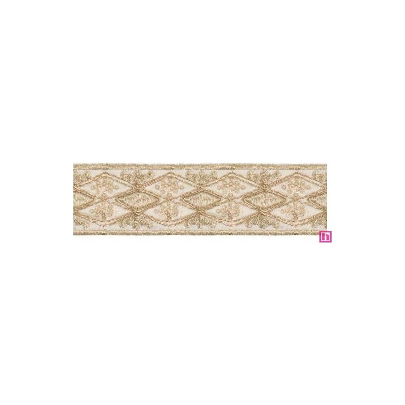 981253-0003 GALON FANTASIA ANDREA 45 MM. POLIESTER+PET MARFIL/DORADO Venta en piezas de 9.10 M