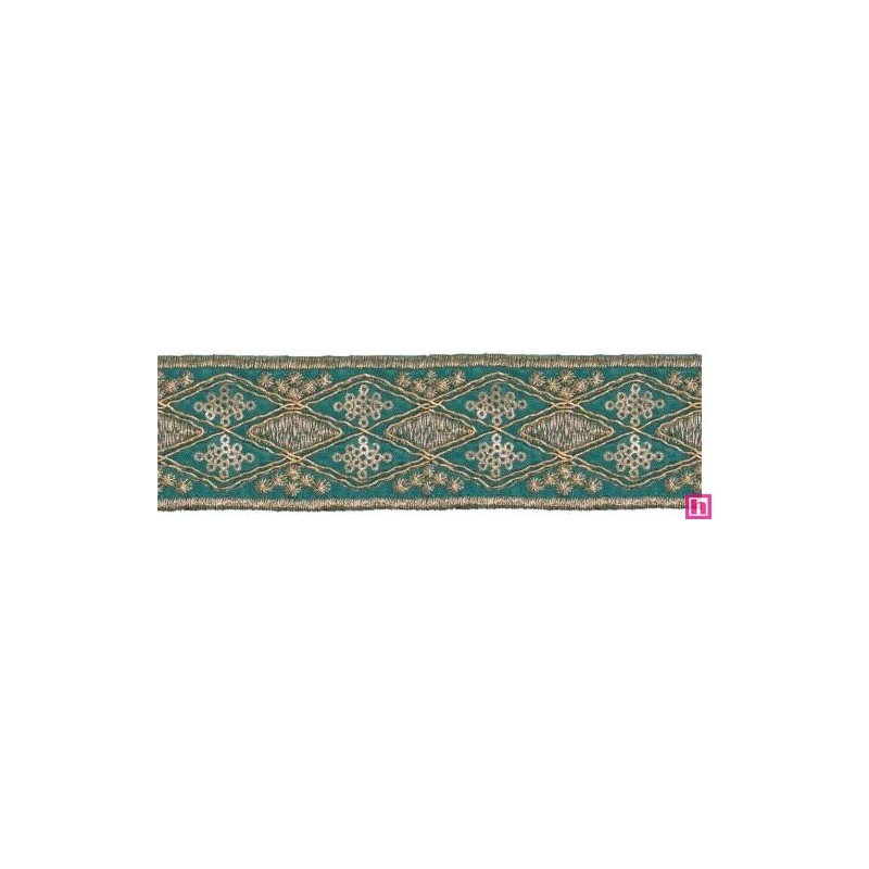981253-0013 GALON FANTASIA ANDREA 45 MM. POLIESTER+PET VERDE/DORADO Venta en piezas de 9.10 M