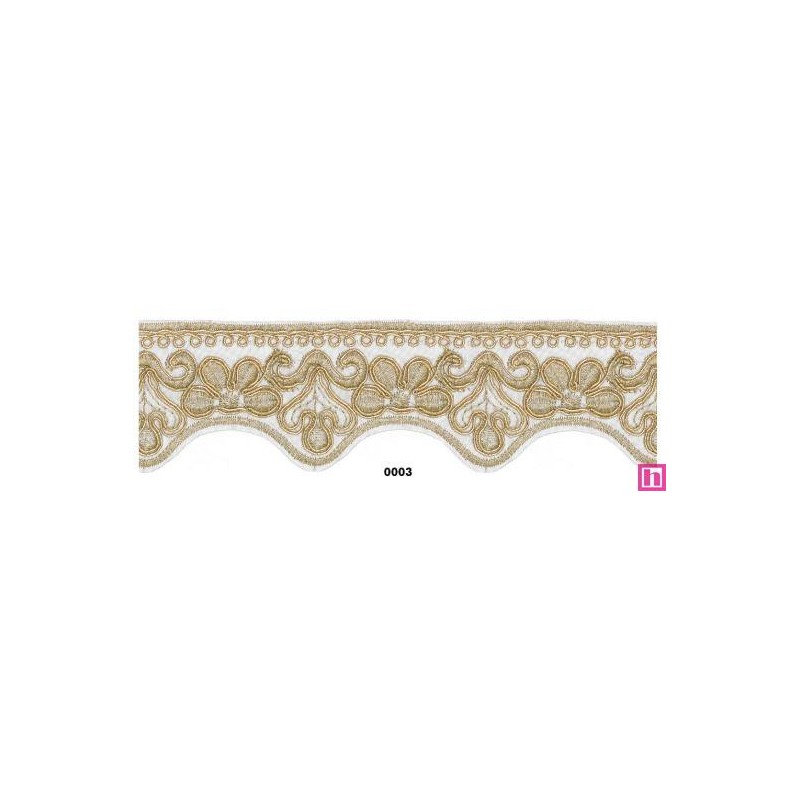 981255-0003 PUNTILLA FANTASIA EVELIA 45 MM. PET+METALLIC MARFIL/DORADO Venta en piezas de 9.30 M