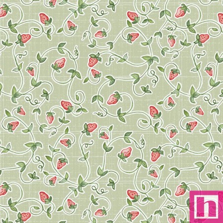 P121-SCOT 6545 GREEN PATCH. AMERICANO STRAWBERRY COTTAGE (10) 110 CM. ALGODON 100% VERDE Venta en piezas de 6.90 M