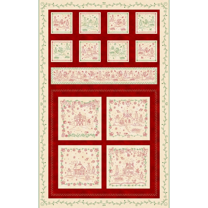 P17-MAS11090-RG PATCH. AMERICANO CHRISTMASTIME (01) PANEL 70X110 CM. ALGODON 100% CREMA/ROJO Venta en piezas de 7.00 M