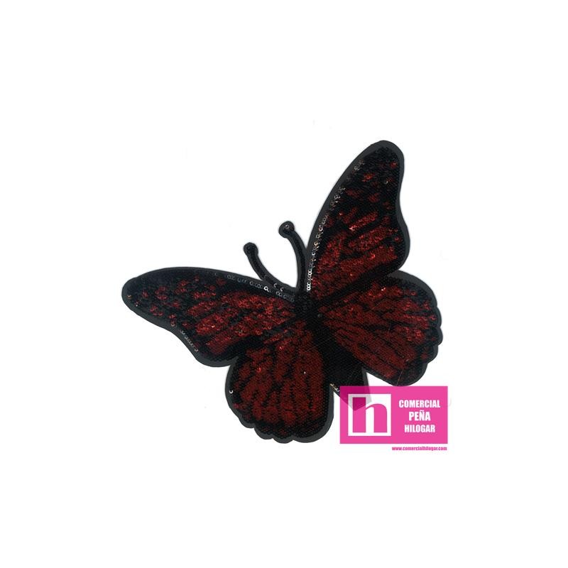 100-M087 ROJO BUTTERFLAY MARIPOSA APLICACION FANTASIA TERMOADHESIVA 17 X 12 POLIESTER 100% ROJO Venta en piezas de 5.00 U