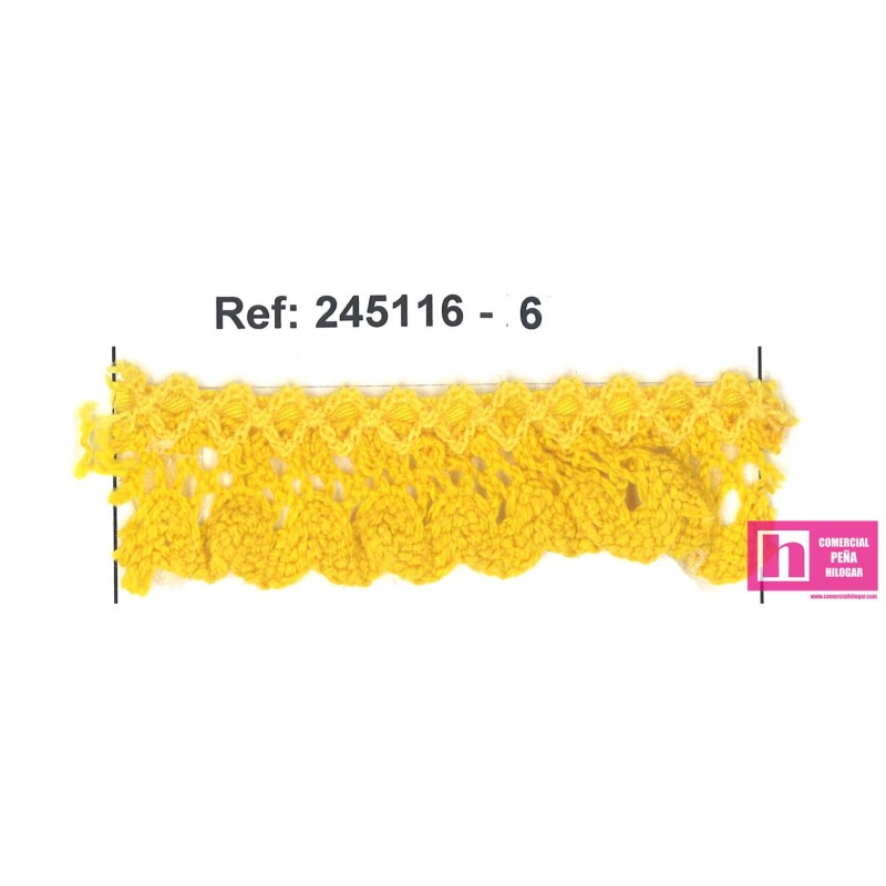 245116-6 PUNTILLA BOLILLO FRUNCIDA ULISSE 20 MM. ALGODON 90%-POL.10% AMARILLO Venta en piezas de 25.00 M