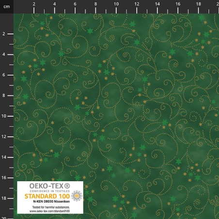 4593-805 PATCH.AMERICANO SNOW CRYSTALS (32) 110 CM. ALGODON 100% VERDE/DORADO METALLIC Venta en piezas de 6.00 M