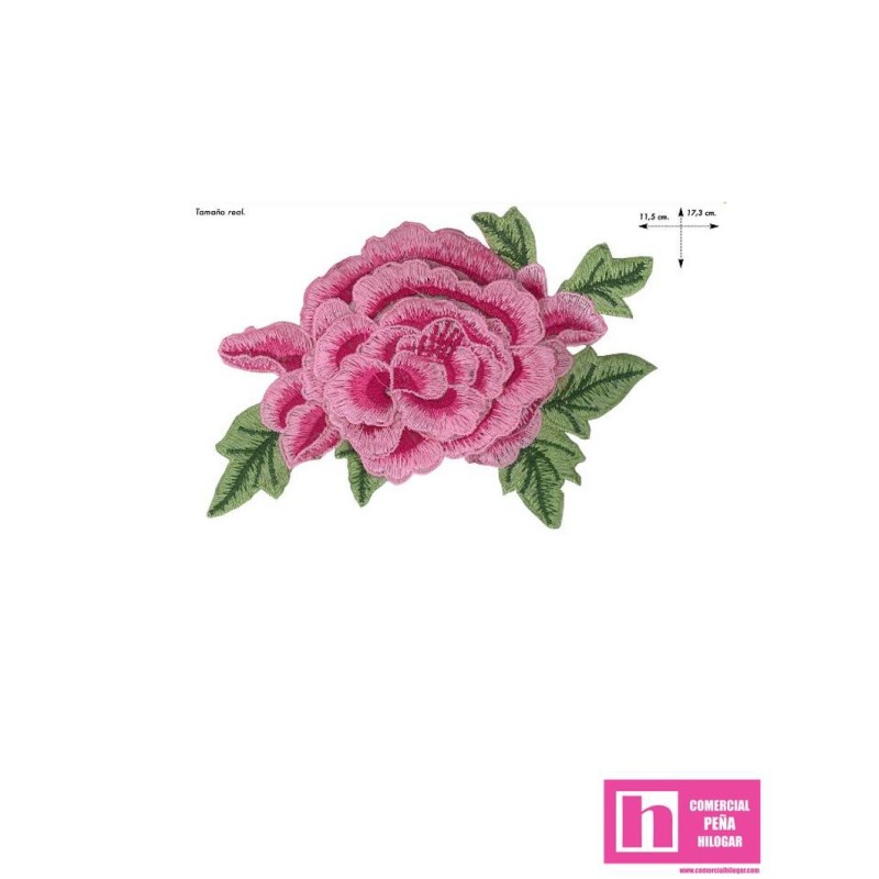 53162 665325-0007_PAEONIA APLICACION FLOR BORDADA 11,5 X 17,30 CM POLIESTER 100% ROSA Venta en piezas de 5.00 U