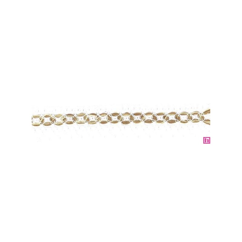 56826 MEHIEL PUNTILLA BOLILLO 25 MM. POLIESTER 70%-ALGODON 30% BLANCO/CAMEL MATIZADO Venta en piezas de 15.00 M