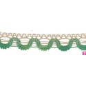 56829 ANAUEL PUNTILLA BOLILLO 30 MM. POLIESTER 50%-ALGODON 50% CAMEL/VERDE MATIZADO Venta en piezas de 15.00 M