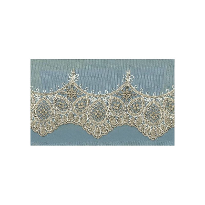 57035 SALOME PUNTILLA BORDADA TUL 90 MM. POLIESTER 100% MARFIL/CAMEL Venta en piezas de 13.00 M
