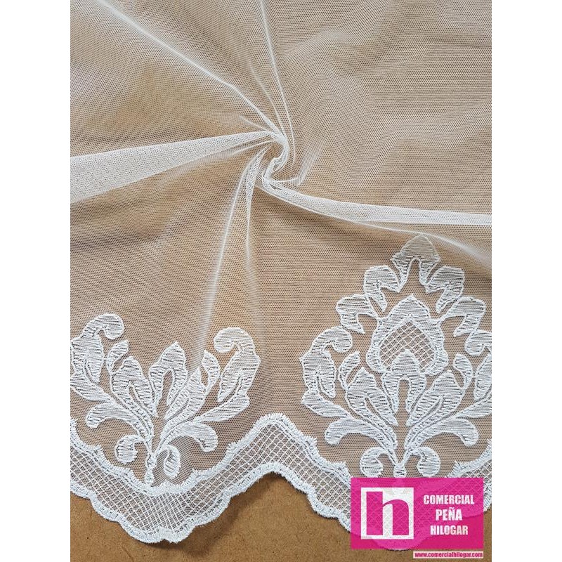 59458 TUL BORDADO AMBOS LADOS ENISE 1.50 MTS. POLIESTER 100% NATURAL Venta en piezas de 15.00 M