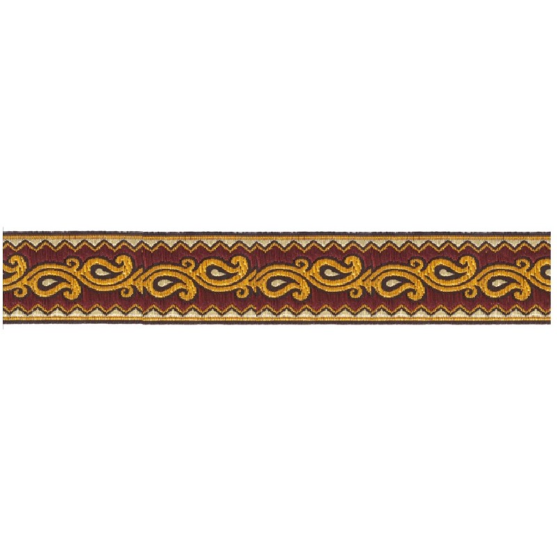 606045-60 CINTA JACQUARD ALIM 33 MM. POLIESTER 100% GRANATE/DORADO Venta en piezas de 9.00 M