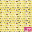 62759 TEJIDO ESTAMPADO BOB ESPONJA CARAS (02) 1.50 M. ALGODON 100%. 180 HILOS. AMARILLO Venta en piezas de 10.00 M