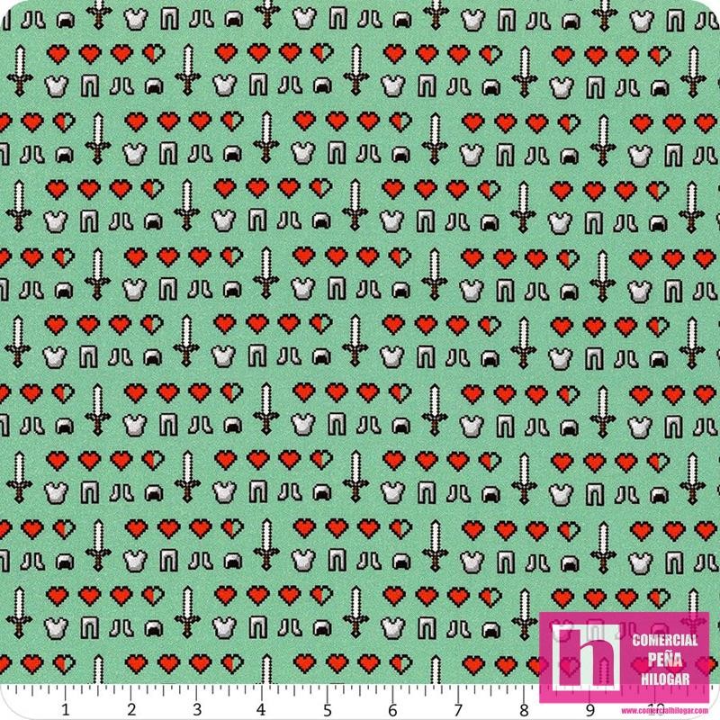 63365 TEJIDO MINECRAFT HEARTS (02) 110 CM. ALGODON 100% AGUA Venta en piezas de 7.00 M