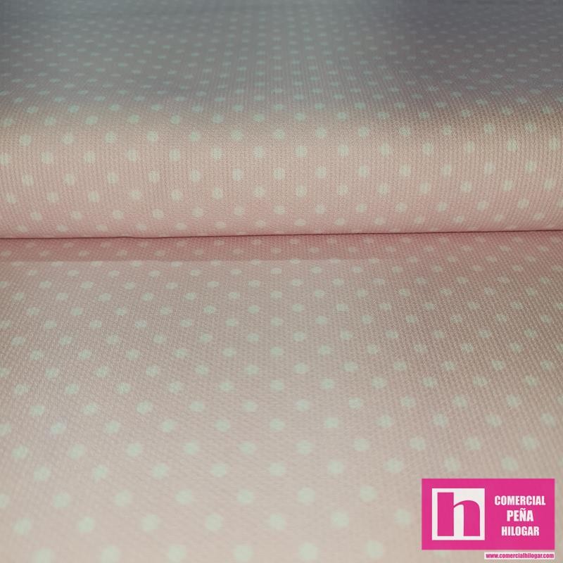 64172-4010 PIQUE ESTAMPADO BERNAL (10)-TOPOS 1.60 M. 170 GR/M2. ALGODON 100% ROSA/BLANCO Venta en piezas de 6.00 M
