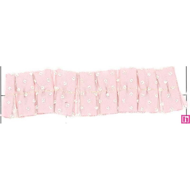 64255 CINTA TUL PLISADA PUPPIS POLIESTER 50%-ALGODON 50% ROSA/MARFIL Venta en piezas de 25.00 M