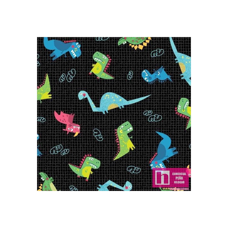 65080 PATCH.AMERICANO DINO FRIENDS (12) 110 CM. ALGODON 100% NEGRO Venta en piezas de 6.80 M
