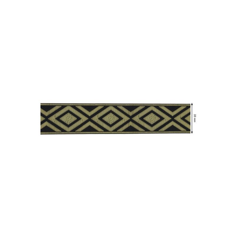 655375-100 CINTA JACQUARD RAYAN 33 MM. POLIESTER 100% NEGRO/DORADO Venta en piezas de 7.00 M